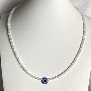 Crystal opal evil eye sterling silver necklace